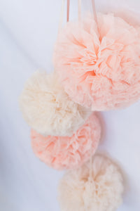 Hanging Tulle Pom Pom.  Tea Rose & Vanilla Cream