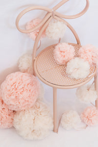 Hanging Tulle Pom Pom.  Tea Rose & Vanilla Cream