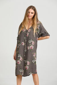 Abigail linen coatdress. Charcoal