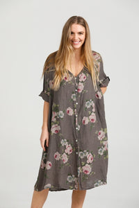 Abigail linen coatdress. Charcoal