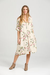 Abigail floral linen shirt dress. Antique Cream