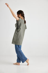 Bella Linen Top. Khaki