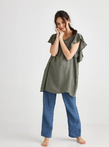 Bella Linen Top. Khaki