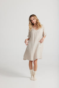 Charlie Linen dress. stone