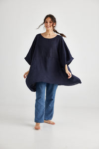 Chloe Linen Top. Charcoal