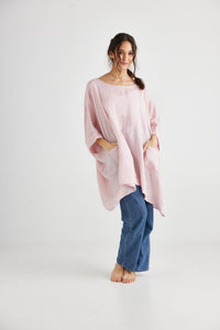 Chloe Linen top. Blush Pink