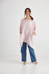 Chloe Linen top. Blush Pink