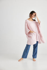 Chloe Linen top. Blush Pink