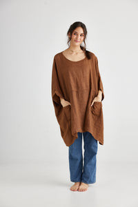 Chloe Linen top . Tobacco