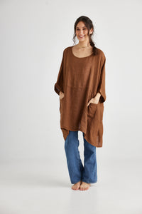 Chloe Linen top . Tobacco