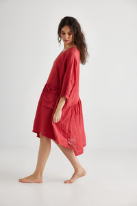 Clarissa linen dress. Red Poppy