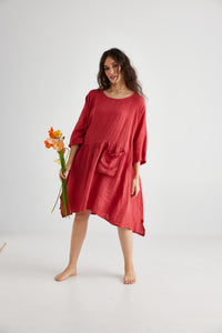 Clarissa linen dress. Red Poppy