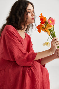 Clarissa linen dress. Red Poppy