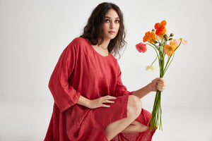 Clarissa linen dress. Red Poppy