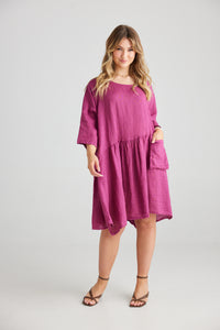 Clarissa Linen dress. Magenta