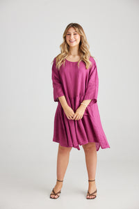 Clarissa Linen dress. Magenta