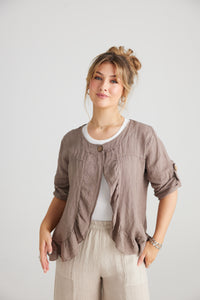 Fifi Linen Jacket. Coffee