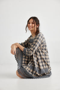 Isla Plaid Dress. Paynes Grey