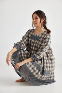 Isla Plaid Dress. Paynes Grey