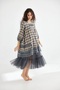 Isla Plaid Dress. Paynes Grey