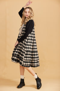 London Pinafore dress in Black & Caramel cotton Plaid