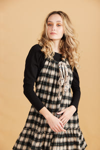 London Pinafore dress in Black & Caramel cotton Plaid