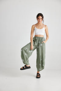 Lulu Linen Pants . Khaki Polka dot.