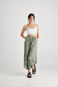 Lulu Linen Pants . Khaki Polka dot.