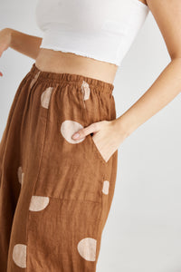 Lulu Linen Pants. Tobacco Polka dot