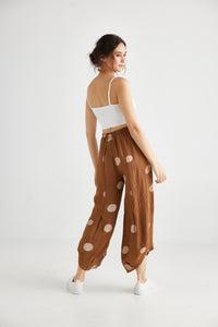 Lulu Linen Pants. Tobacco Polka dot