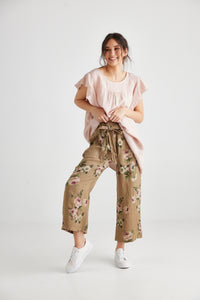 Eva Linen pants . Olive Branch Floral