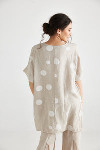 Contessa Linen top. Sandstone Polka dot