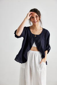 Fifi Linen Jacket. French Navy