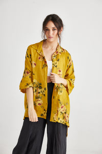 Teddie Linen Shirt. Sunflower Floral