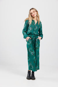 Eva Linen Floral pants. Peacock Rose