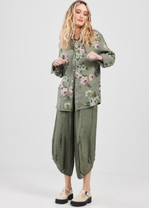 Rupert Boyfriend Floral Linen Shirt. Khaki Rose