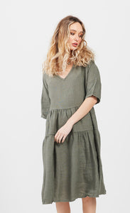 Stella Linen Dress. Khaki