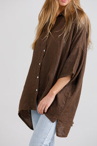 Teddie Linen Shirt. Chocolate