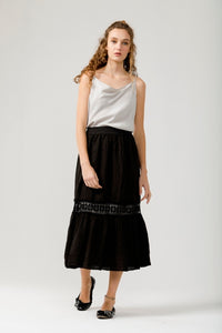 Capri Linen & Lace Maxi skirt. Ebony