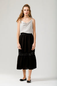 Capri Linen & Lace Maxi skirt. Ebony