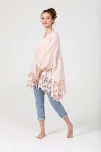 French Smock . Scalloped lace. Blush Pink.