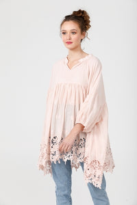 French Smock . Scalloped lace. Blush Pink.