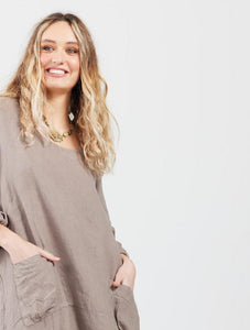 Chloe Linen top. Taupe