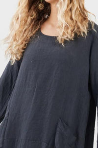 Chloe Linen Top. Charcoal