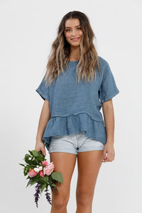 Priscilla linen top. Denim