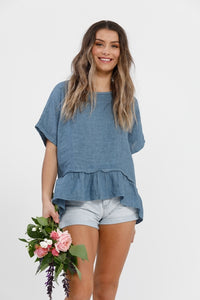 Priscilla linen top. Denim