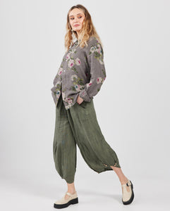 Rupert Boyfriend Floral Linen Shirt. Charcoal Rose