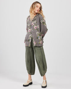 Rupert Boyfriend Floral Linen Shirt. Charcoal Rose