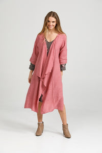 Sabine long linen duster coat. Raspberry