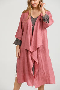 Sabine long linen duster coat. Raspberry